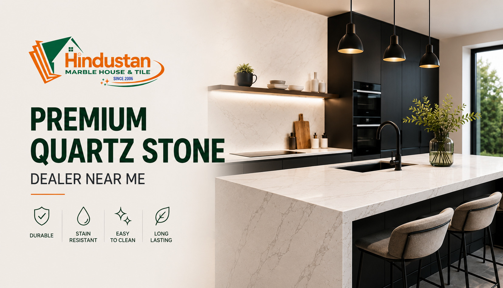 Premium Quartz Stone Dealer Near Me – Trusted Quality by Hindustan Marble Tiles
