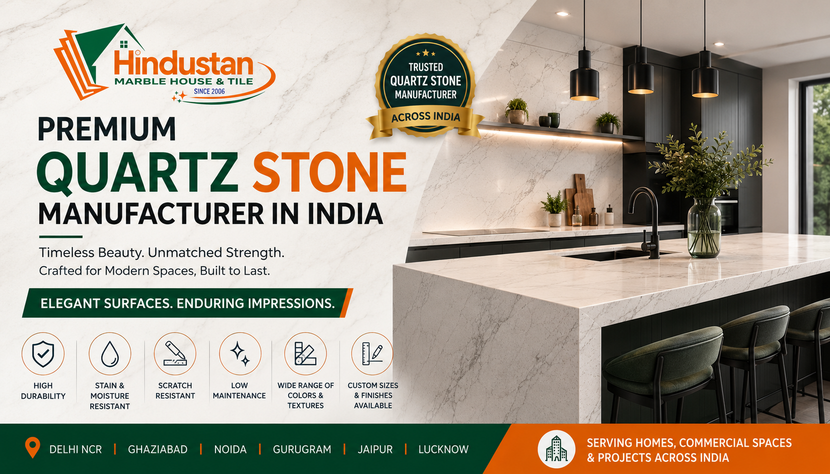 Quartz Stone Manufacturer India – Premium Quality by Hindustan Marble Tiles